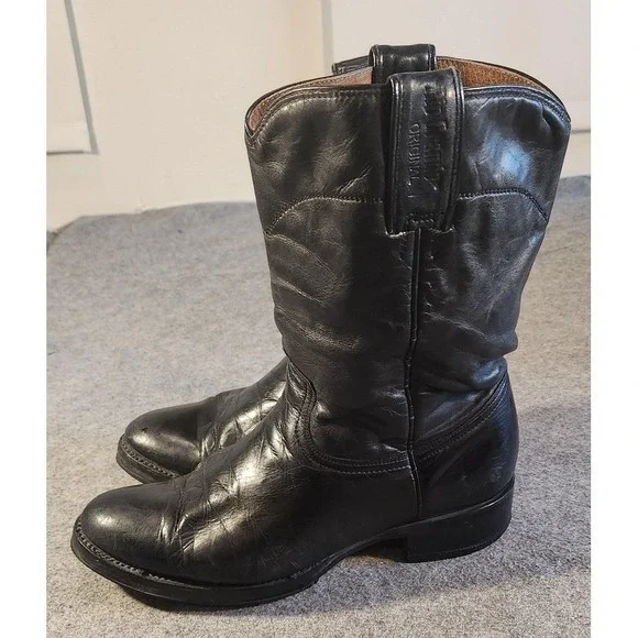 Rio Grande Boots Mens Size 9.5 Black Leather Western Cowboy Mid Calf Pull On